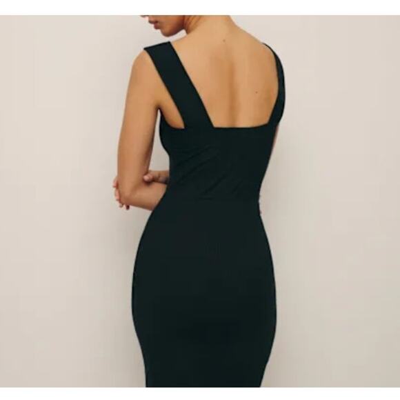 Reformation Cassi Black Square Neck Ribbed Knit Midi Size S - Picture 2 of 15